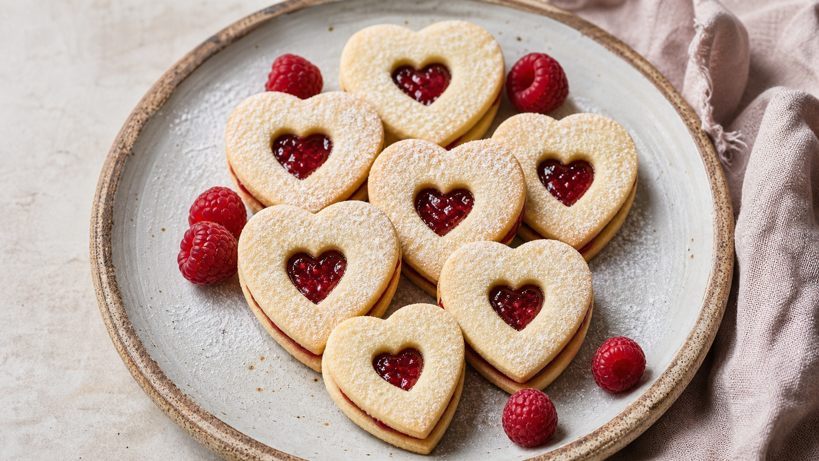 Galletas de San Valentín con mantequilla y frambuesa
