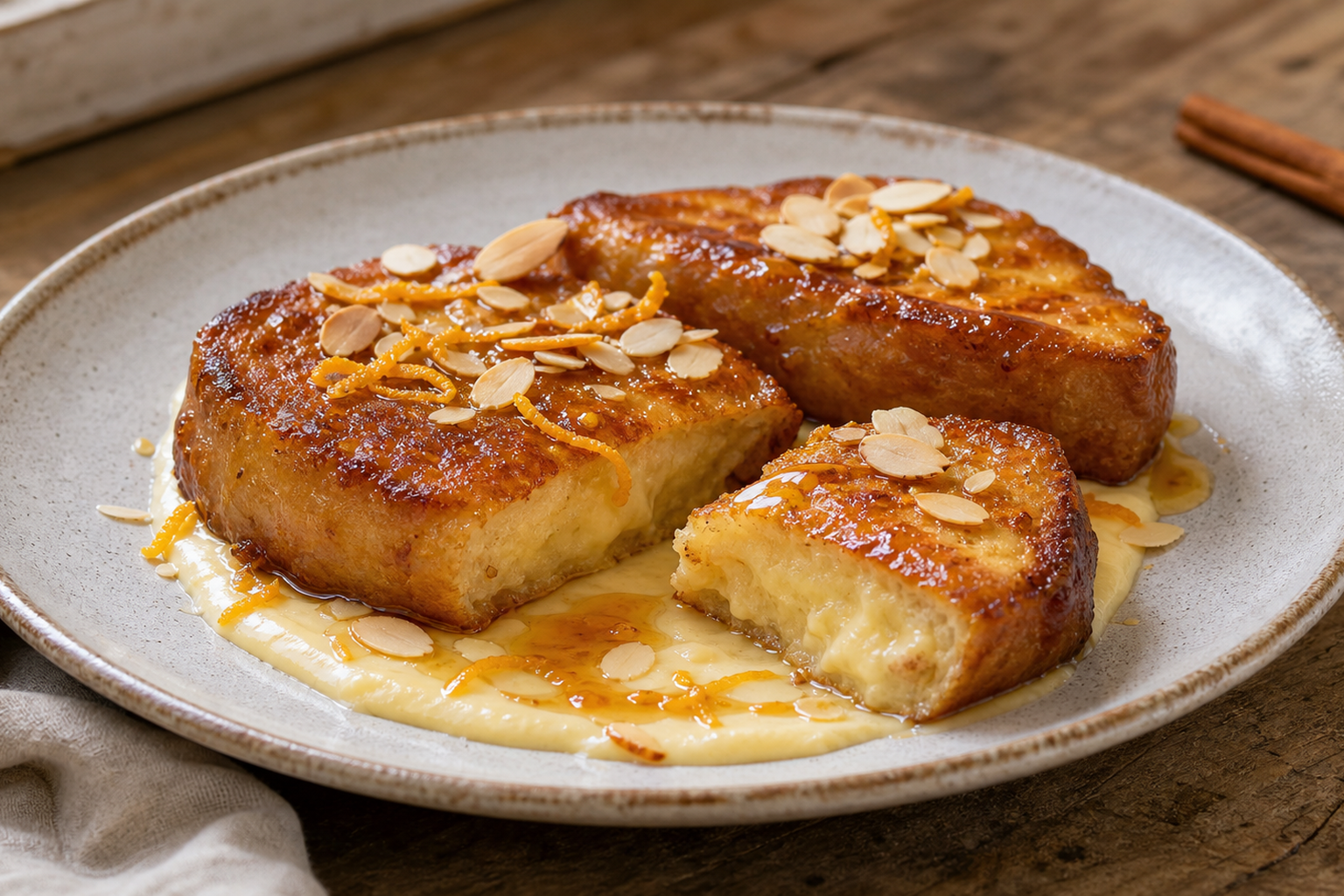 Torrijas caramelizadas con crema de azahar